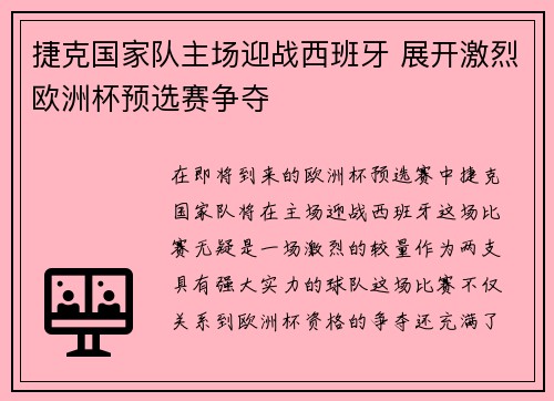 捷克国家队主场迎战西班牙 展开激烈欧洲杯预选赛争夺